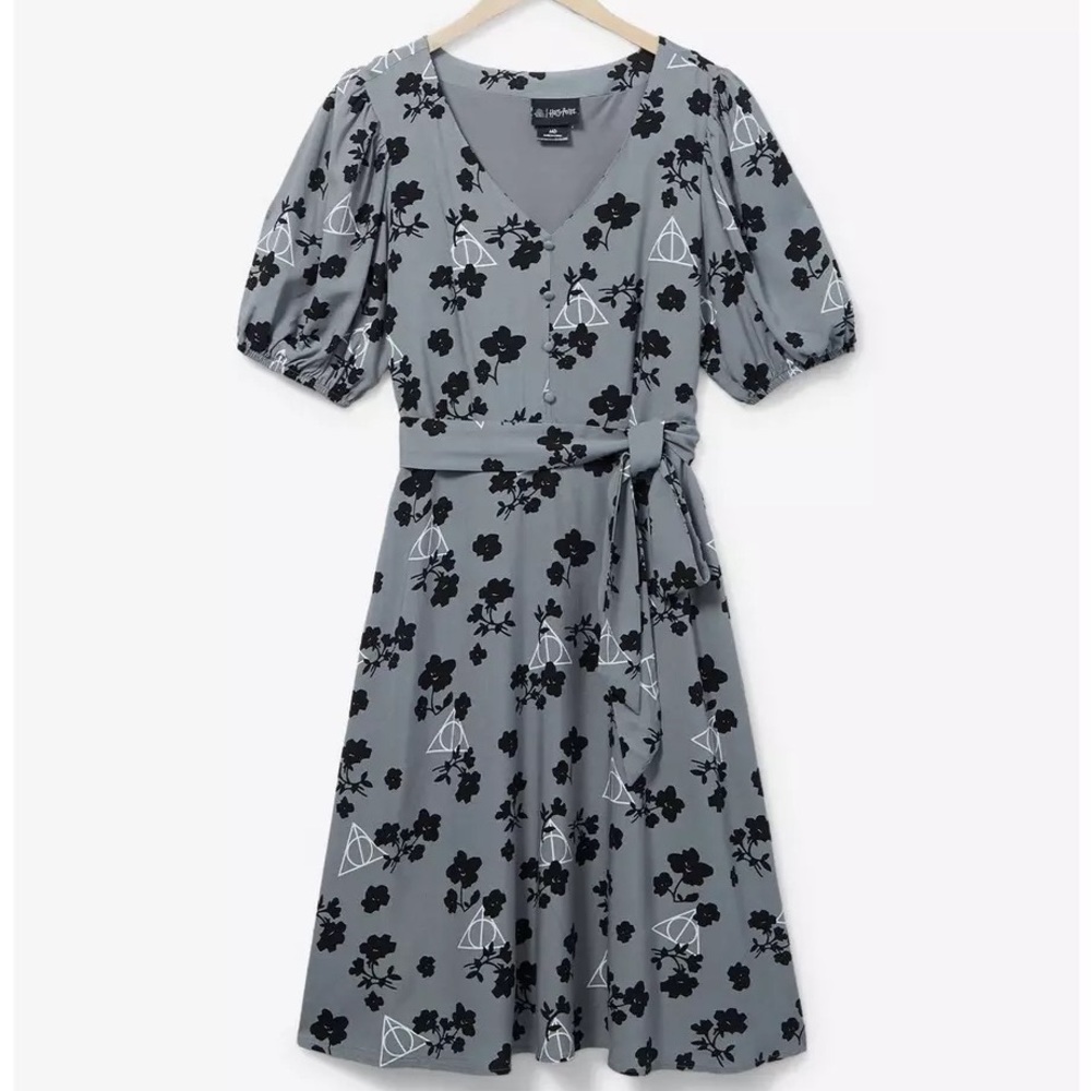Her Universe Harry Potter Deathly Hallows Floral Midi Dress - BoxLunch Exclusive